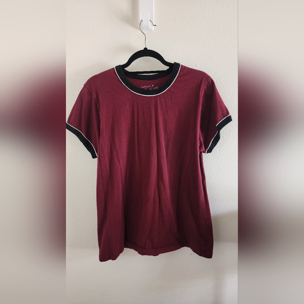 Tuesday of California/Tuesday Bassen Piped Ringer Tee - Maroon/Oxblood size 1X